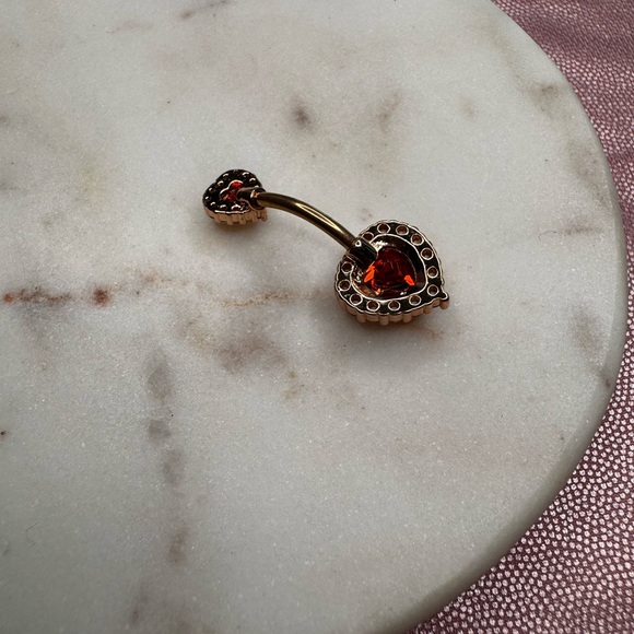 RED ORANGE ROSE GOLD 14G Romantic Heart Belly Button Ring - Picture 5 of 7